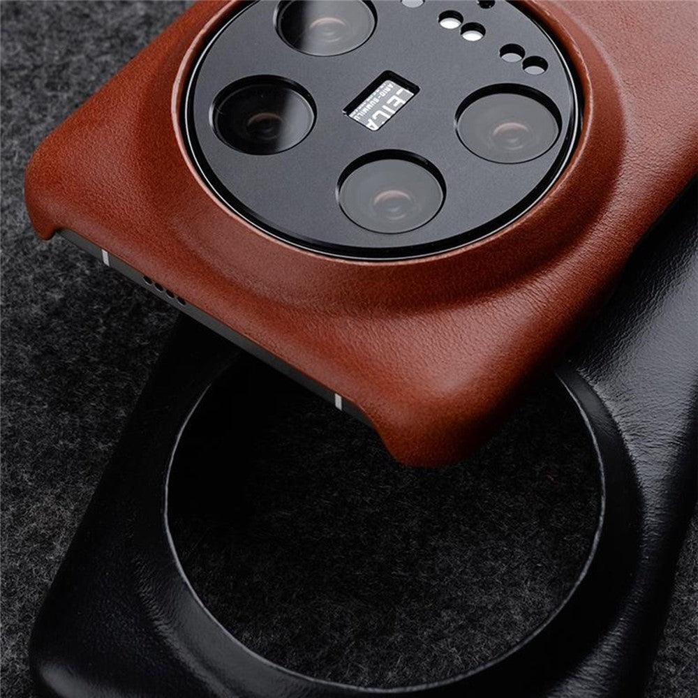 MELKCO For Xiaomi 14 Ultra Case Waxy Genuine Cow Leather PC Phone Back Cover