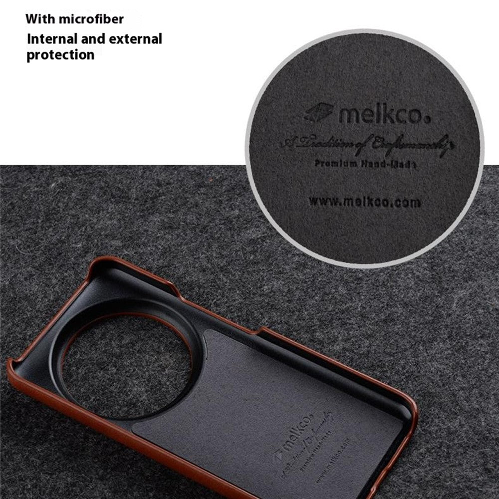 MELKCO For Xiaomi 14 Ultra Case Waxy Genuine Cow Leather PC Phone Back Cover