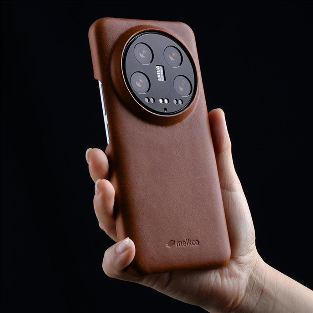 MELKCO For Xiaomi 14 Ultra Case Waxy Genuine Cow Leather PC Phone Back Cover