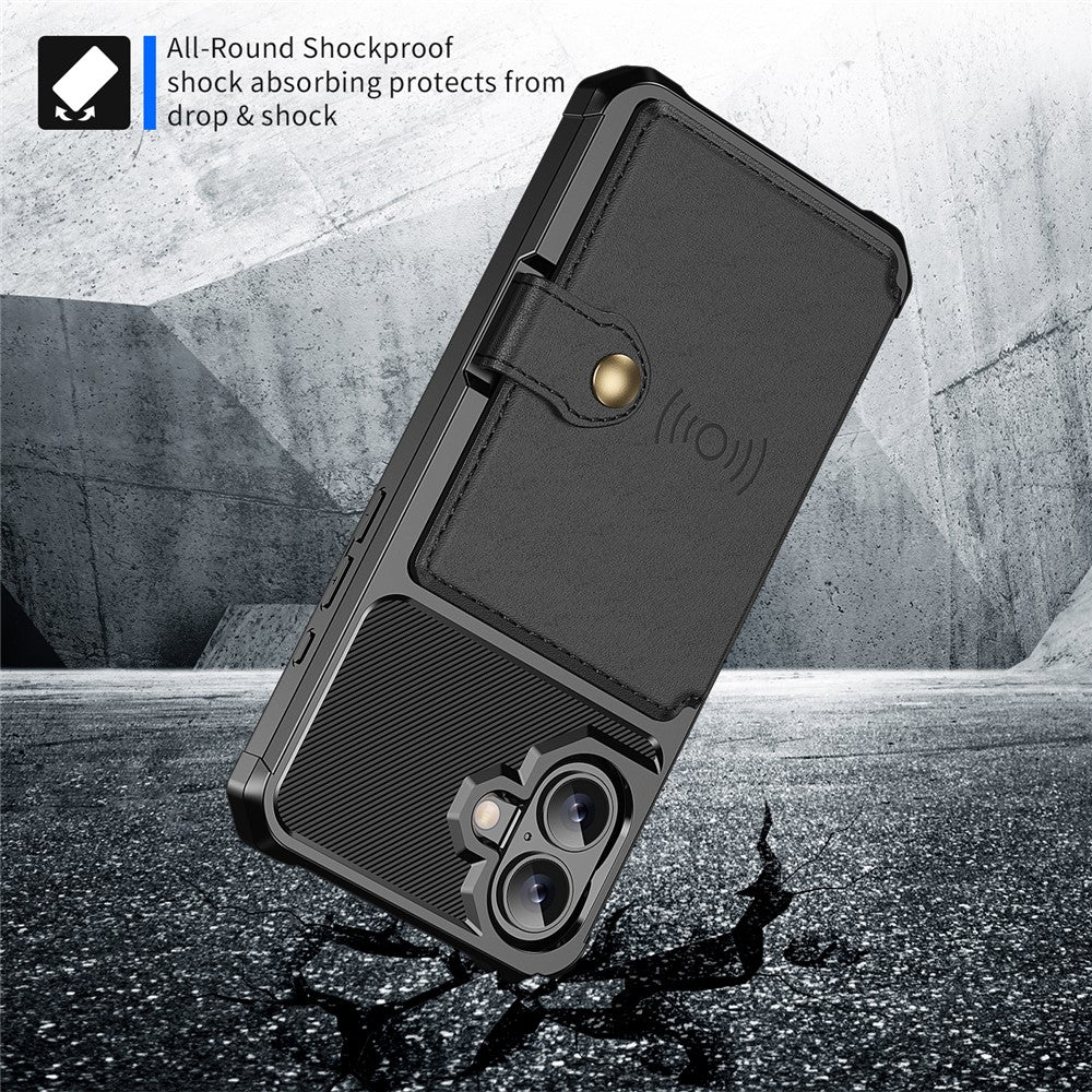 ZM03 For iPhone 16 Case with Card Holder PU Leather+TPU Phone Back Cover
