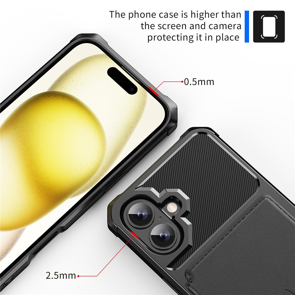 ZM03 For iPhone 16 Case with Card Holder PU Leather+TPU Phone Back Cover