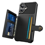 ZM03 For iPhone 16 Plus Case with Card Holder PU Leather+TPU Phone Back Cover