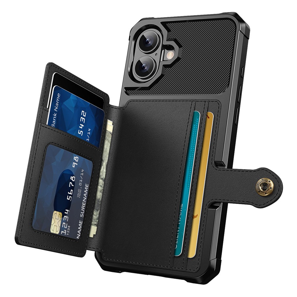 ZM03 For iPhone 16 Plus Case with Card Holder PU Leather+TPU Phone Back Cover
