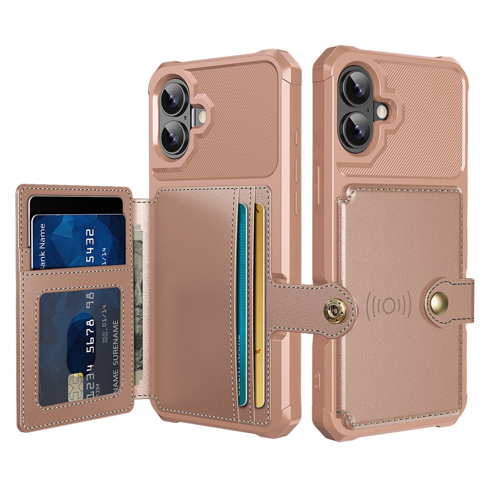 ZM03 For iPhone 16 Plus Case with Card Holder PU Leather+TPU Phone Back Cover