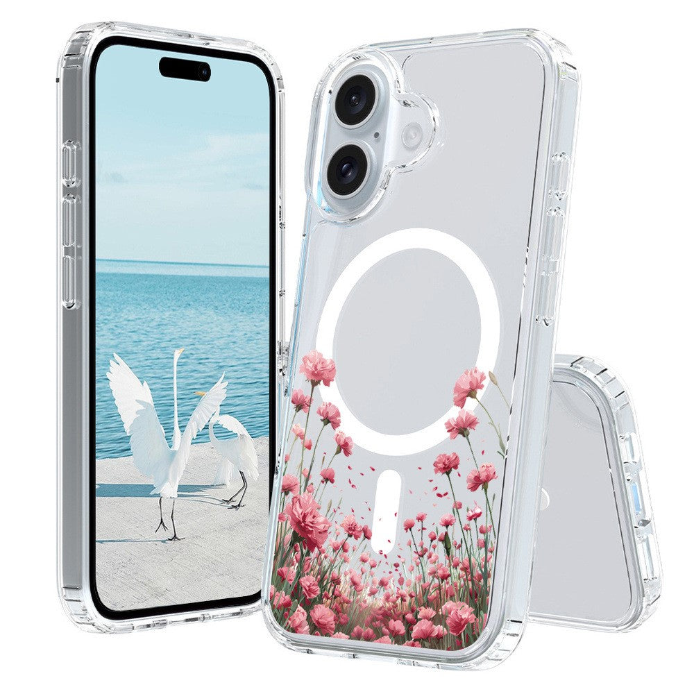 Til iPhone 16 Cover Kompatibel med MagSafe Blomstermønsterudskrivning TPU+PC Telefoncover