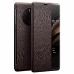 QIALINO För Huawei Mate 50 Pro 4G View Window Äkta Läder Folio Flip mobilskal Touch Slide Button Auto Wake/Sleep Fodral