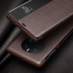 QIALINO För Huawei Mate 50 Pro 4G View Window Äkta Läder Folio Flip mobilskal Touch Slide Button Auto Wake/Sleep Fodral