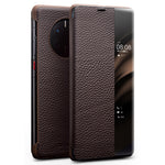 QIALINO För Huawei Mate 50 4G / Mate 50E 4G View Window Äkta Läder Mobilskal med Pekskärm och Skjutknappar, Automatisk Väckning/Sömn