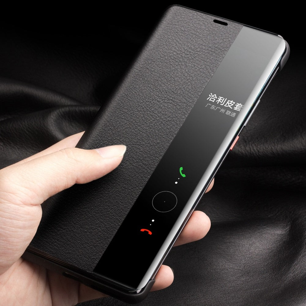 QIALINO För Huawei Mate 50 4G / Mate 50E 4G View Window Äkta Läder Mobilskal med Pekskärm och Skjutknappar, Automatisk Väckning/Sömn