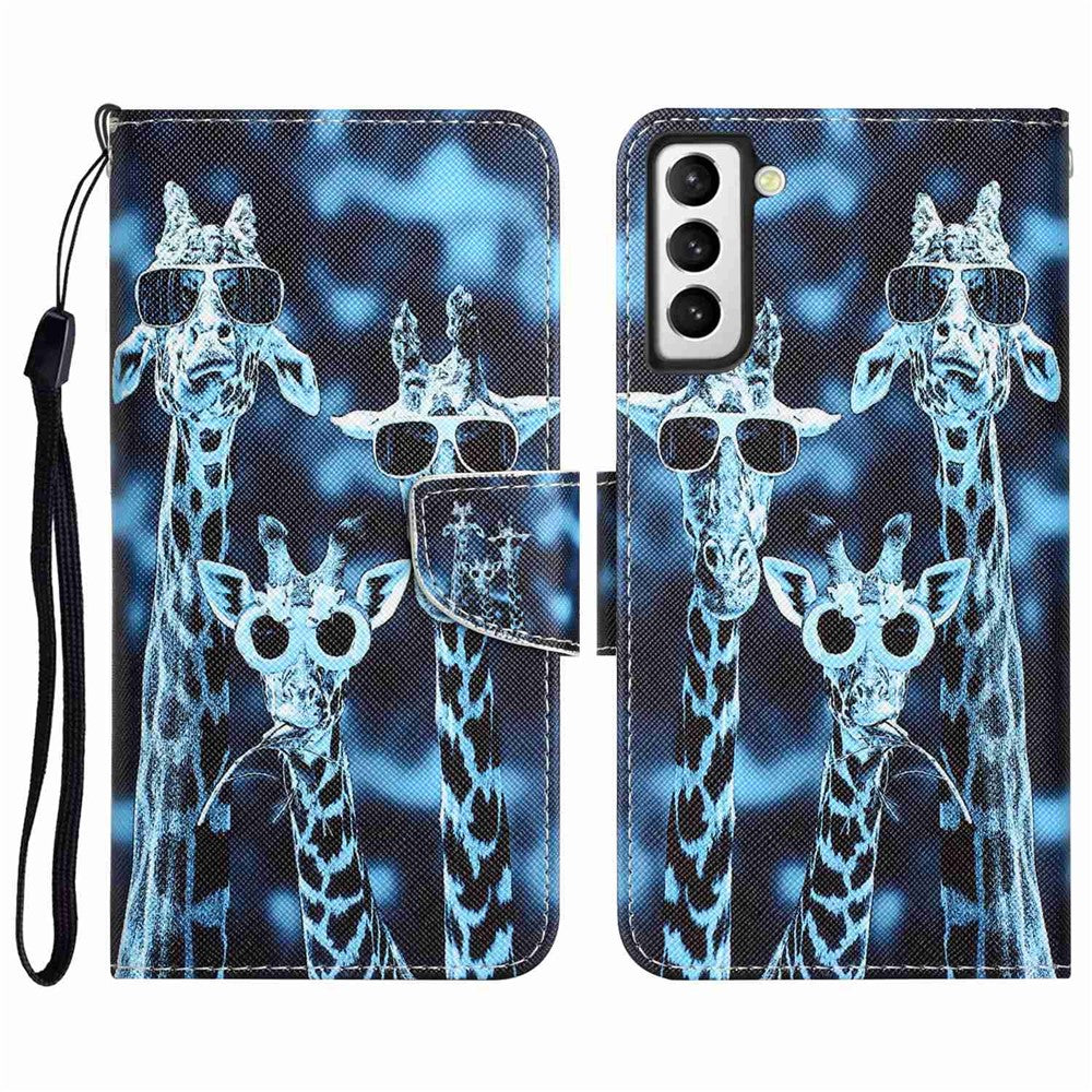 Pattern Printing PU Leather Stand Cover for Samsung Galaxy S22 5G, Cross Texture Shockproof Phone Wallet Case