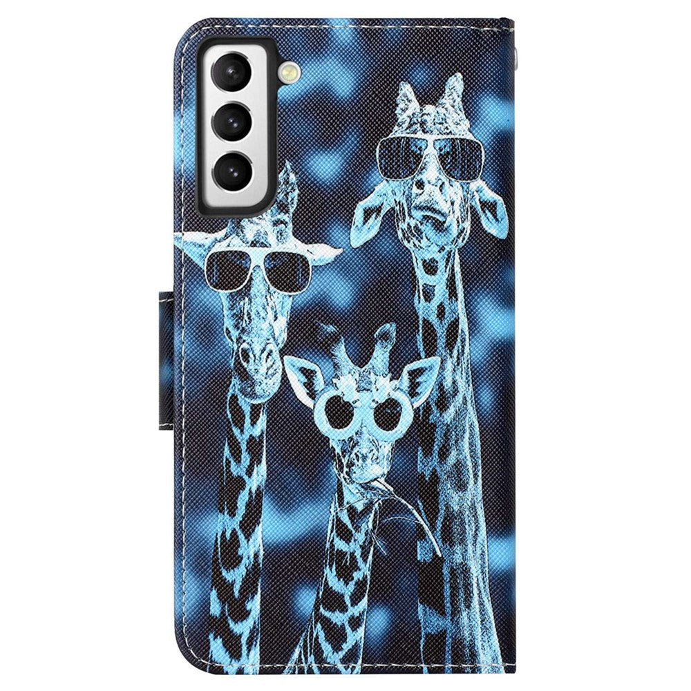 Pattern Printing PU Leather Stand Cover for Samsung Galaxy S22 5G, Cross Texture Shockproof Phone Wallet Case