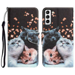 Pattern Printing PU Leather Stand Cover for Samsung Galaxy S22 5G, Cross Texture Shockproof Phone Wallet Case