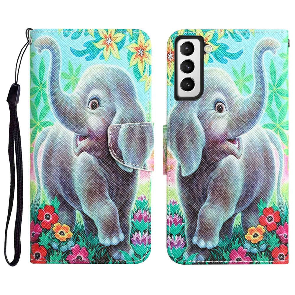 Pattern Printing PU Leather Stand Cover for Samsung Galaxy S22 5G, Cross Texture Shockproof Phone Wallet Case