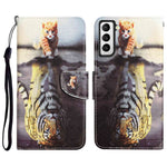 Pattern Printing PU Leather Stand Cover for Samsung Galaxy S22 5G, Cross Texture Shockproof Phone Wallet Case