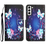 Pattern Printing PU Leather Stand Cover for Samsung Galaxy S22 5G, Cross Texture Shockproof Phone Wallet Case