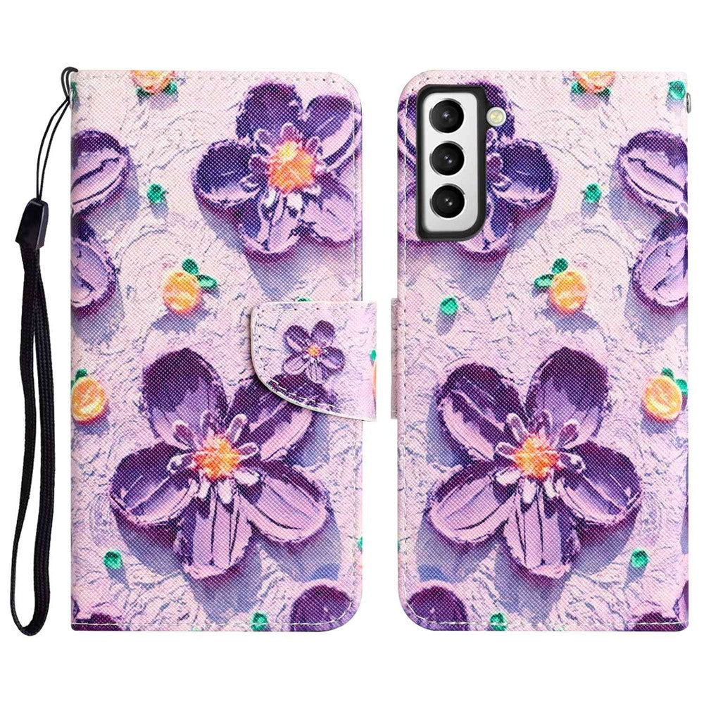 Pattern Printing PU Leather Stand Cover for Samsung Galaxy S22 5G, Cross Texture Shockproof Phone Wallet Case