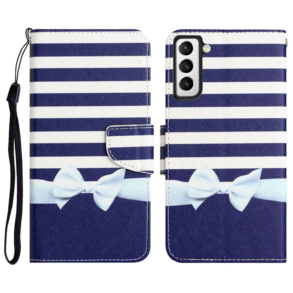 Pattern Printing PU Leather Stand Cover for Samsung Galaxy S22 5G, Cross Texture Shockproof Phone Wallet Case