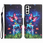 Pattern Printing PU Leather Stand Cover for Samsung Galaxy S22 5G, Cross Texture Shockproof Phone Wallet Case