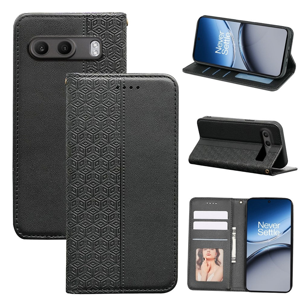 For OnePlus Nord 4 Wallet Phone Case Checkered Pattern Imprint Leather Flip Cover with Wrist Strap