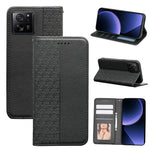 For Xiaomi 14T Wallet Phone Case Checkered Pattern Imprint Leather Flip Cover with Wrist Strap