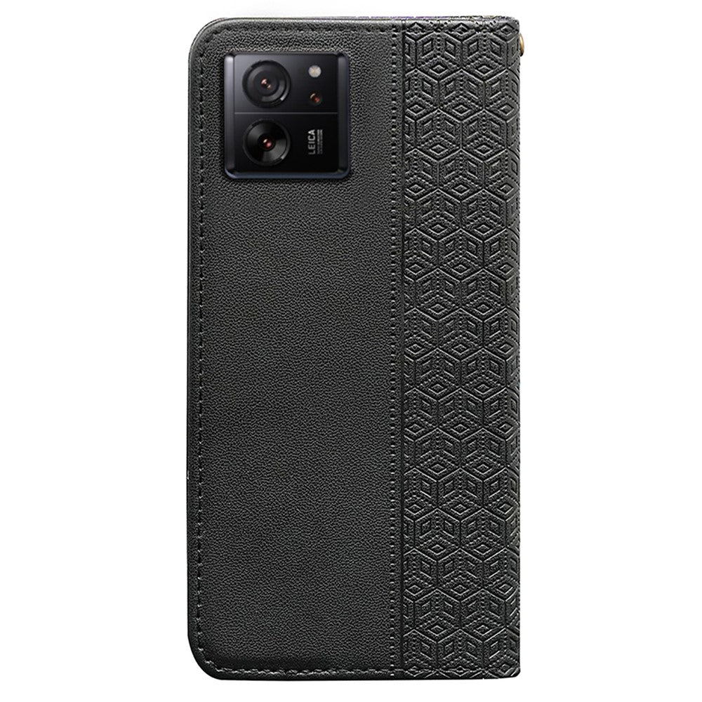 For Xiaomi 14T Wallet Phone Case Checkered Pattern Imprint Leather Flip Cover with Wrist Strap