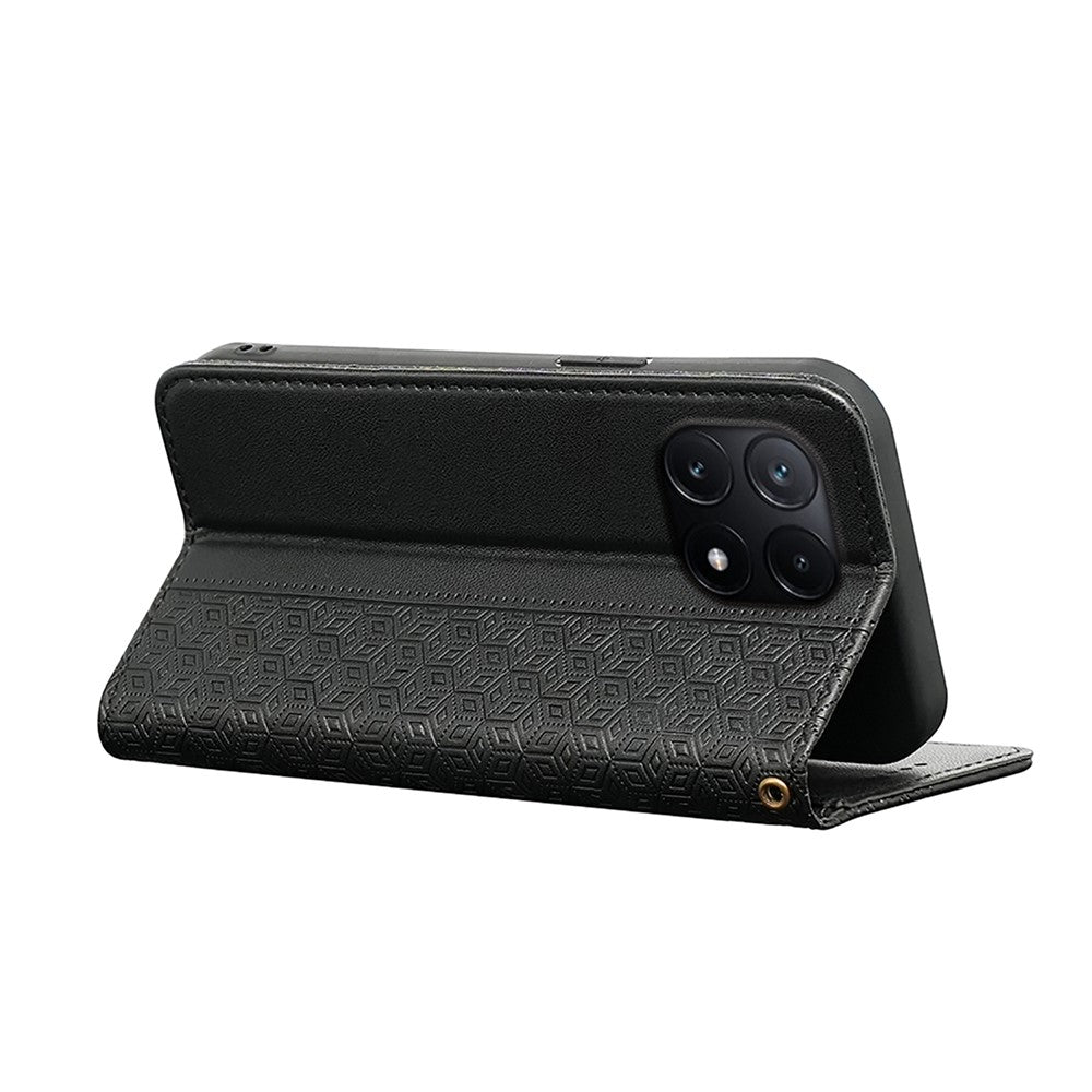 For Xiaomi Poco X6 Pro 5G / Redmi K70E 5G Wallet Phone Case Checkered Pattern Imprint Leather Flip Cover with Wrist Strap