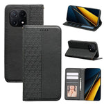 For Xiaomi Poco X6 Pro 5G / Redmi K70E 5G Wallet Phone Case Checkered Pattern Imprint Leather Flip Cover with Wrist Strap