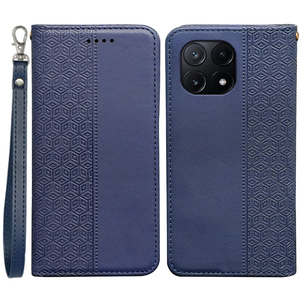 For Xiaomi Poco X6 Pro 5G / Redmi K70E 5G Wallet Phone Case Checkered Pattern Imprint Leather Flip Cover with Wrist Strap