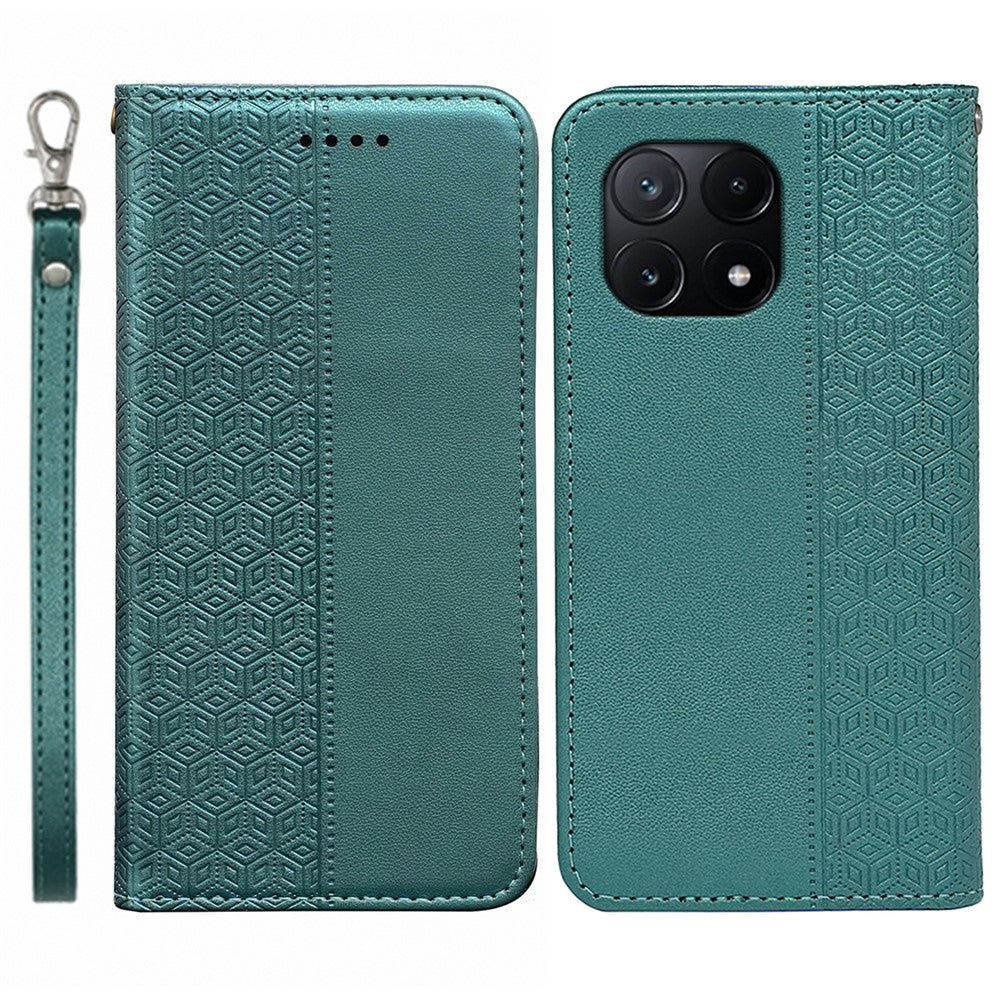 For Xiaomi Poco X6 Pro 5G / Redmi K70E 5G Wallet Phone Case Checkered Pattern Imprint Leather Flip Cover with Wrist Strap