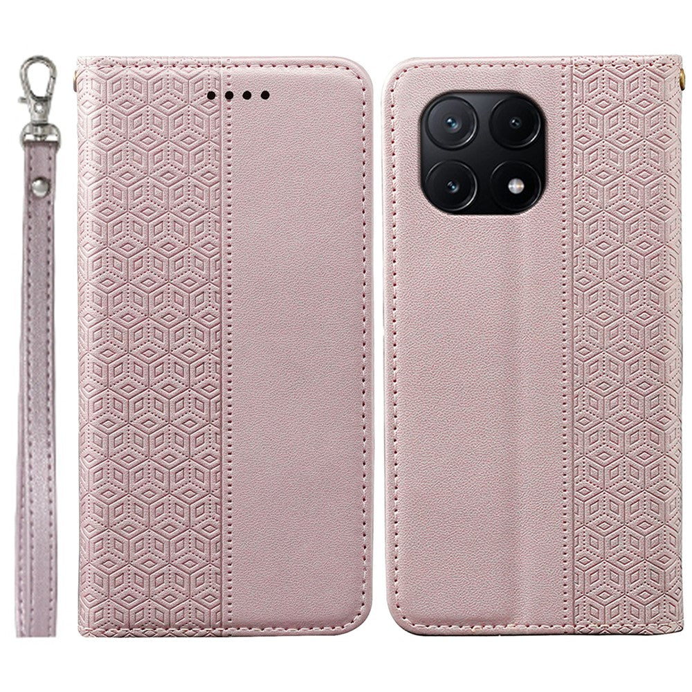For Xiaomi Poco X6 Pro 5G / Redmi K70E 5G Wallet Phone Case Checkered Pattern Imprint Leather Flip Cover with Wrist Strap