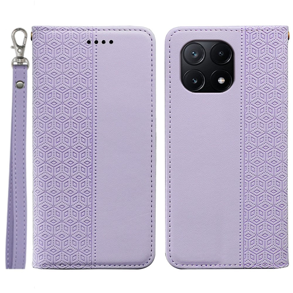 For Xiaomi Poco X6 Pro 5G / Redmi K70E 5G Wallet Phone Case Checkered Pattern Imprint Leather Flip Cover with Wrist Strap