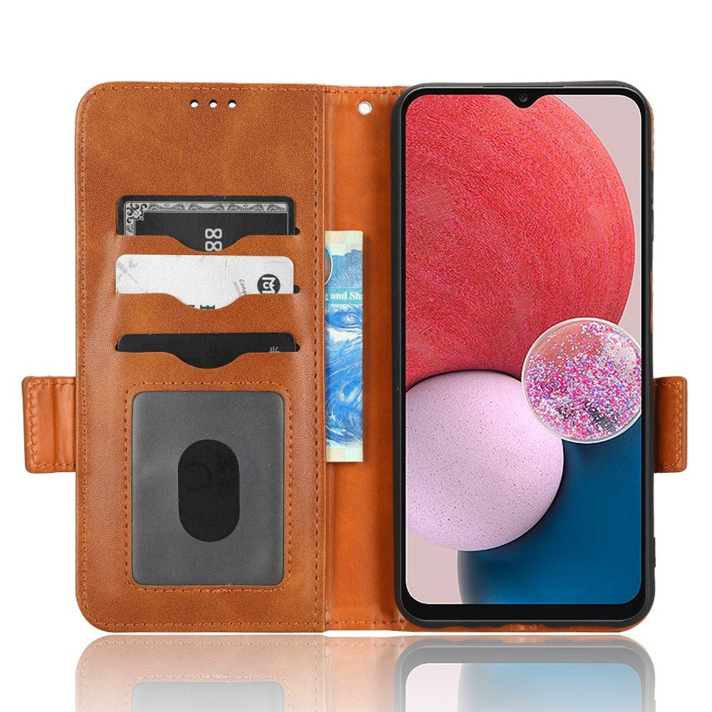 Til Samsung Galaxy A13 4G præget trekantmønster, anti-ridse PU-læderetui, pung, foldbart stativ telefoncover