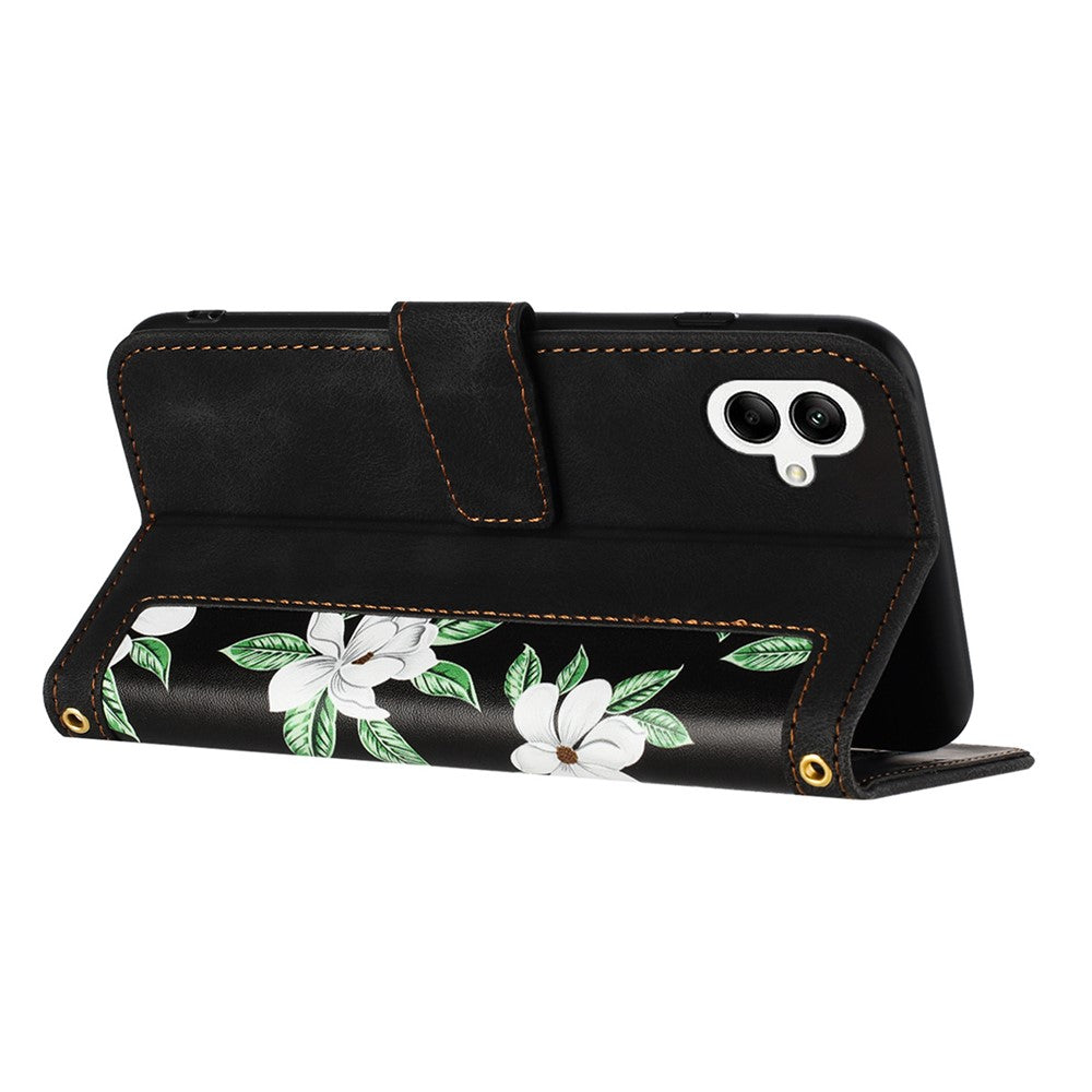 For Samsung Galaxy A06 4G Case PU Leather Floral Phone Cover with Card Slots