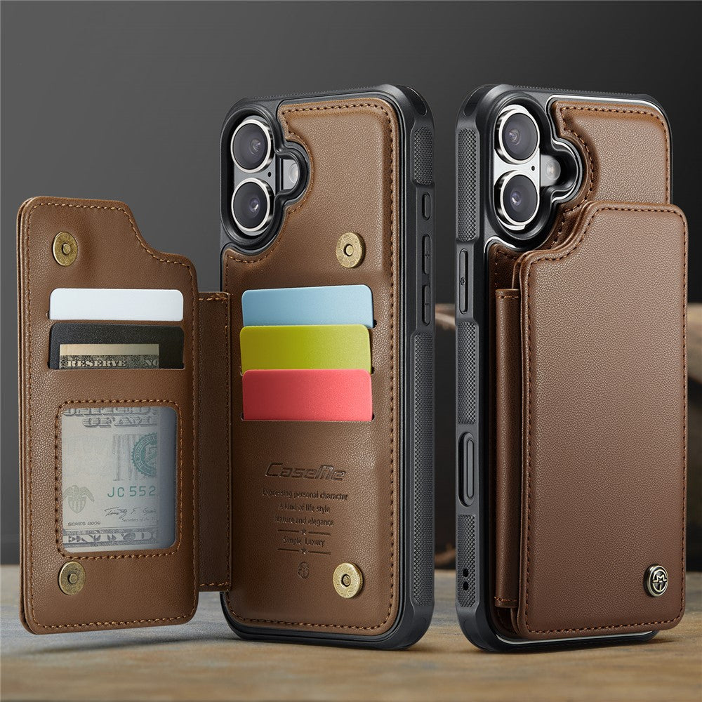 For iPhone 16 Plus Phone Case CASEME C22 Leather Back Cover with RFID Blocking Card Slots
