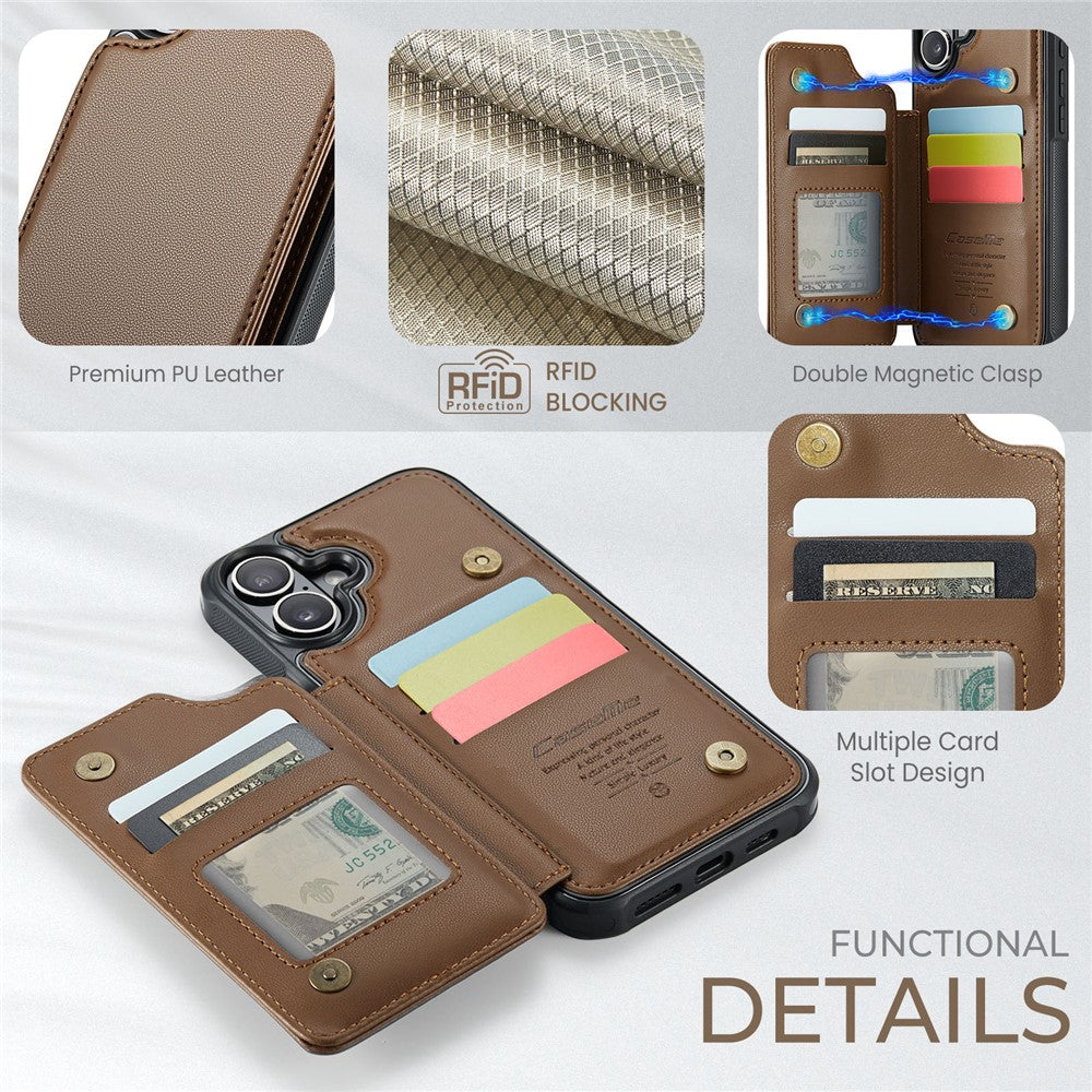For iPhone 16 Plus Phone Case CASEME C22 Leather Back Cover with RFID Blocking Card Slots