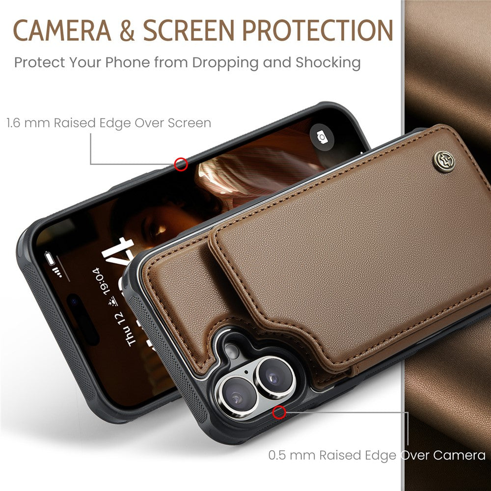 For iPhone 16 Plus Phone Case CASEME C22 Leather Back Cover with RFID Blocking Card Slots