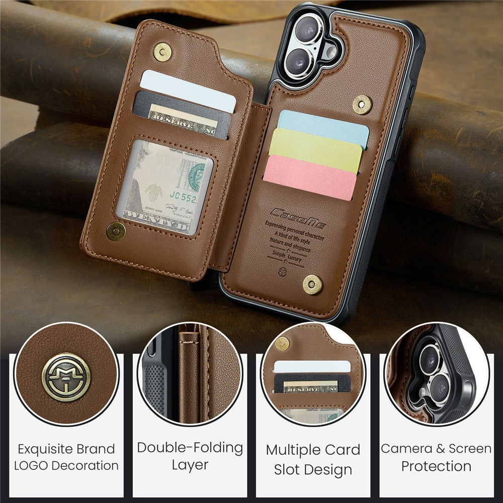 For iPhone 16 Plus Phone Case CASEME C22 Leather Back Cover with RFID Blocking Card Slots