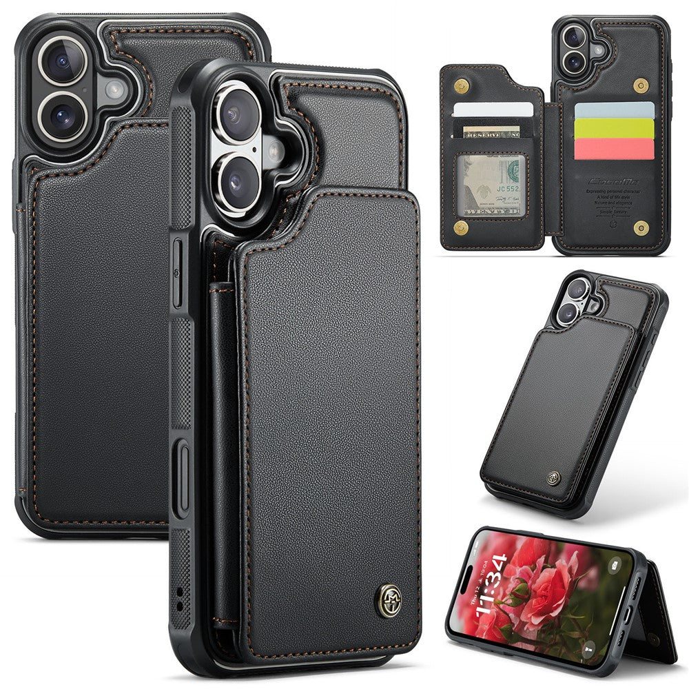 For iPhone 16 Plus Phone Case CASEME C22 Leather Back Cover with RFID Blocking Card Slots