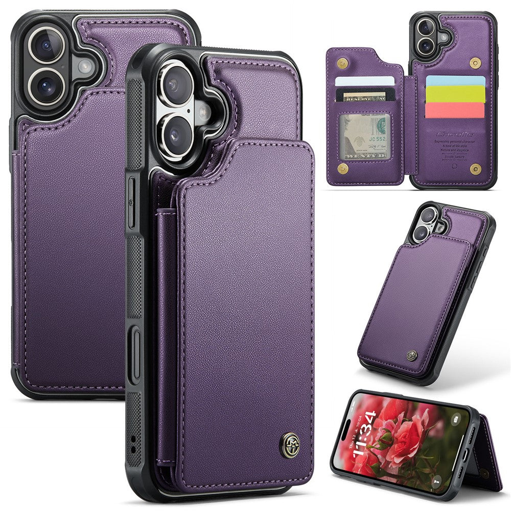 For iPhone 16 Plus Phone Case CASEME C22 Leather Back Cover with RFID Blocking Card Slots