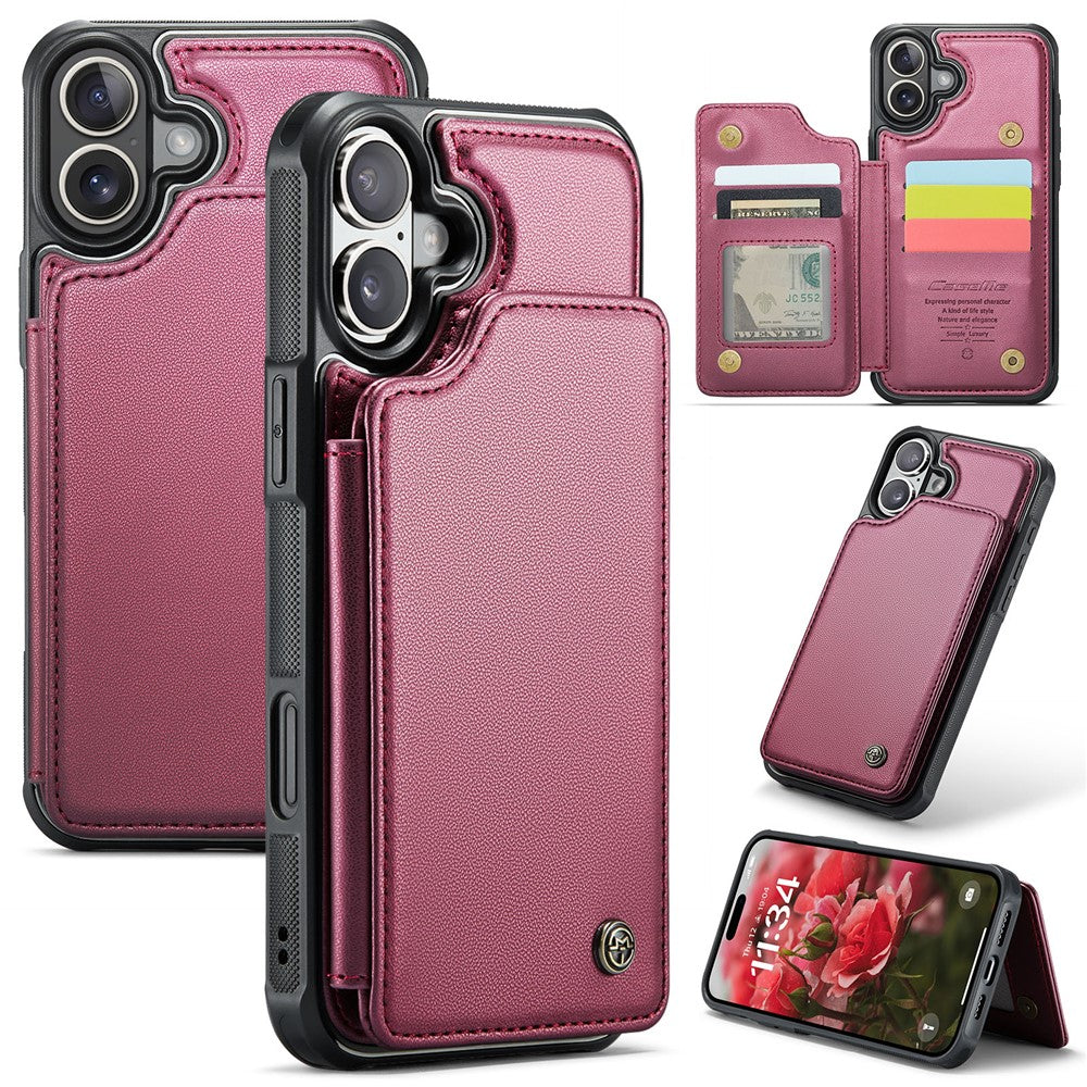 For iPhone 16 Plus Phone Case CASEME C22 Leather Back Cover with RFID Blocking Card Slots
