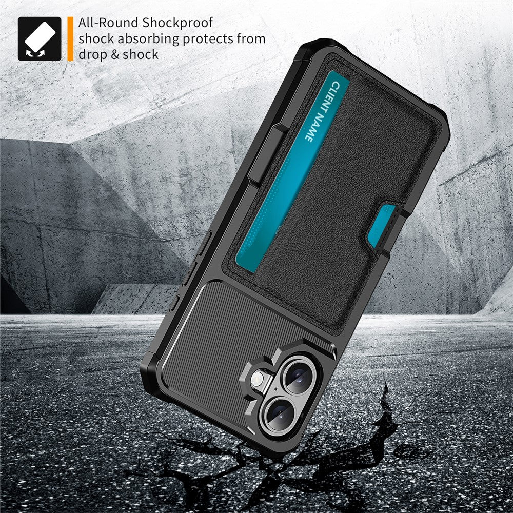 For iPhone 16 Plus Case Card Slot Leather+TPU Defender Phone Cover