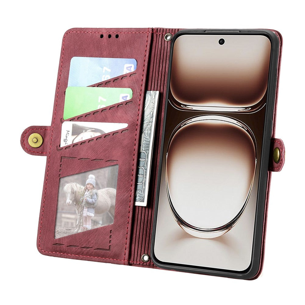 For Oppo Reno12 F 5G Zipper Wallet Case Geometry Lines Leather Phone Cover with Strap