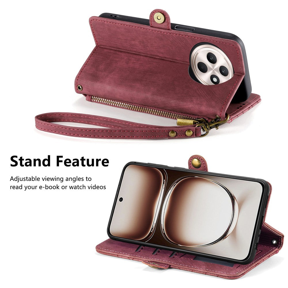 For Oppo Reno12 F 5G Zipper Wallet Case Geometry Lines Leather Phone Cover with Strap