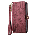 For Oppo Reno12 F 5G Zipper Wallet Case Geometry Lines Leather Phone Cover with Strap