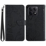 HT03 För Xiaomi 14T Pro Skal Läderfodral Med Fjärilsblommatryck Och Rem