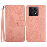 HT03 För Xiaomi 14T Pro Skal Läderfodral Med Fjärilsblommatryck Och Rem