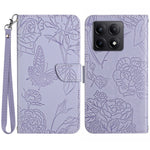 HT03 För Xiaomi 14T Pro Skal Läderfodral Med Fjärilsblommatryck Och Rem