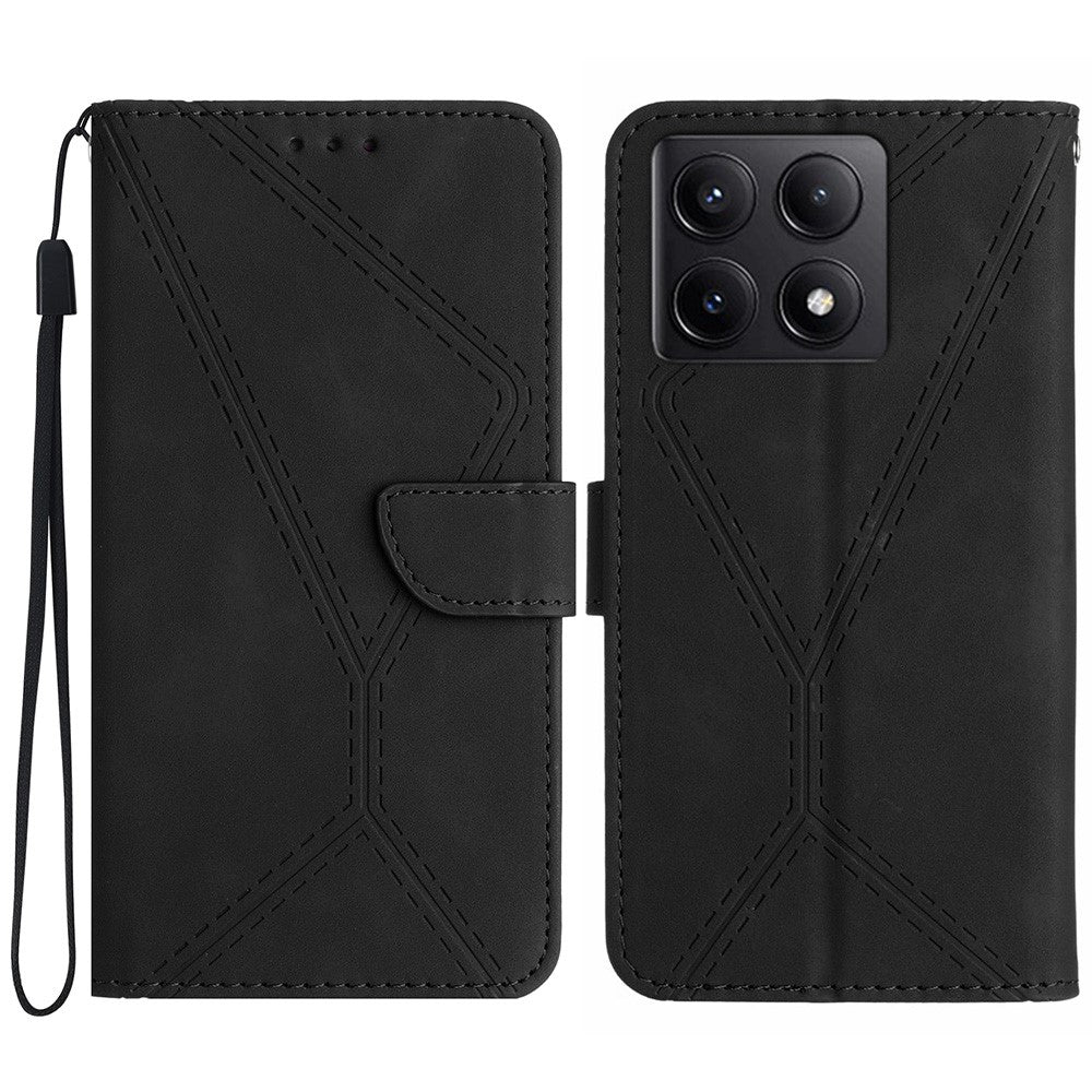 HT05 For Xiaomi 14T Pro Case Skin-Touch Lines PU Leather Flip Phone Cover