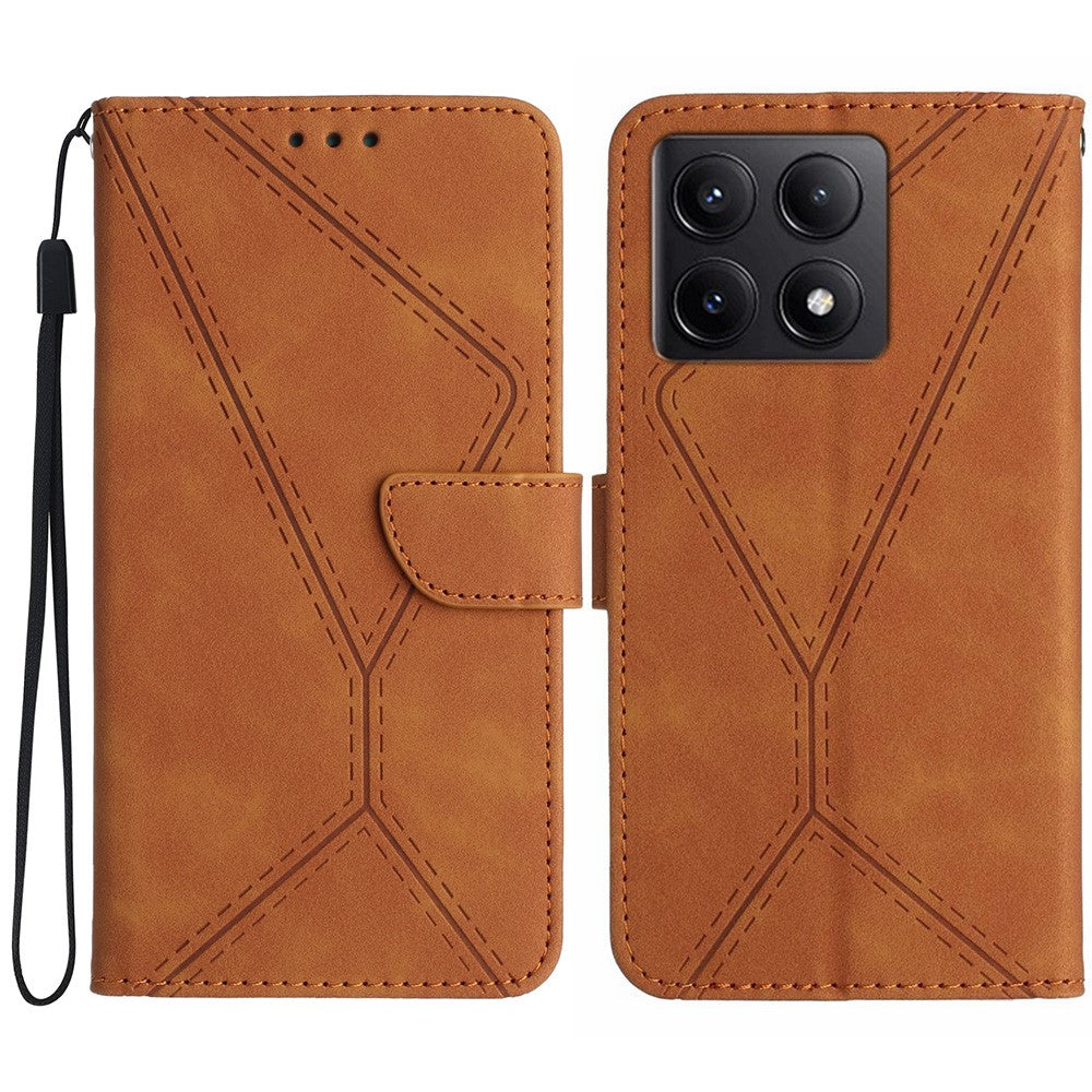 HT05 For Xiaomi 14T Pro Case Skin-Touch Lines PU Leather Flip Phone Cover