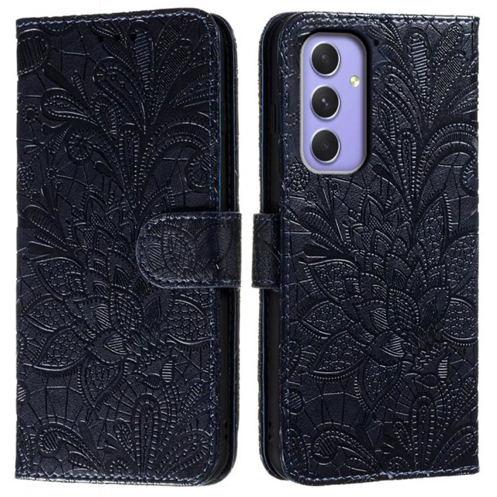 Samsung Galaxy A18 5G / A18 4G / A17 5G / A17 4G / A26 5G / A16 5G / A16 4G skal spetsblommor PU-läder flip-plånbok mobilskal